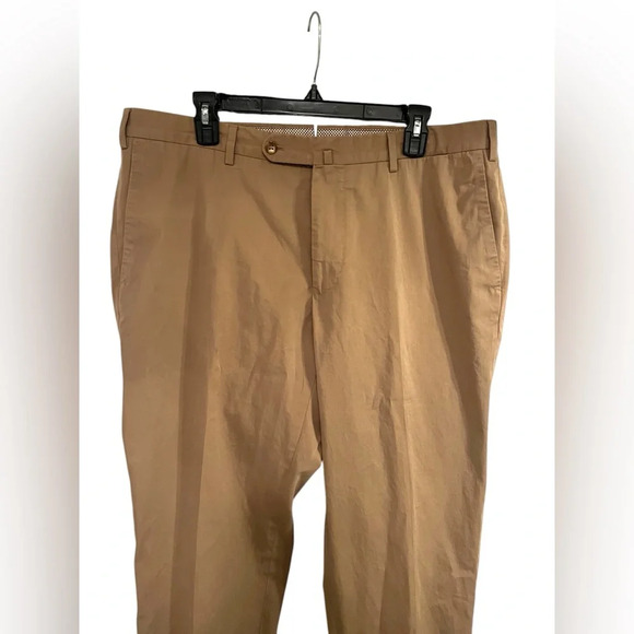INCOTEX Solid Khaki Brown 100% Cotton Mens Luxury Flat Front Pants Trousers - 38 - Picture 3 of 11